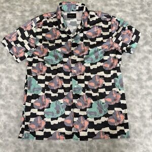 Valor Collective RetroFlower Checker Print Button Up Short Sleeve Shirt L